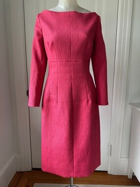 Emilia Wickstead Vibrant Pink Long-Sleeve Textured Sheath Dress US 6